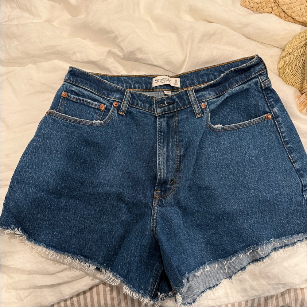Abercrombie & Fitch Blue Jean Shorts High-Waisted Frayed Hem